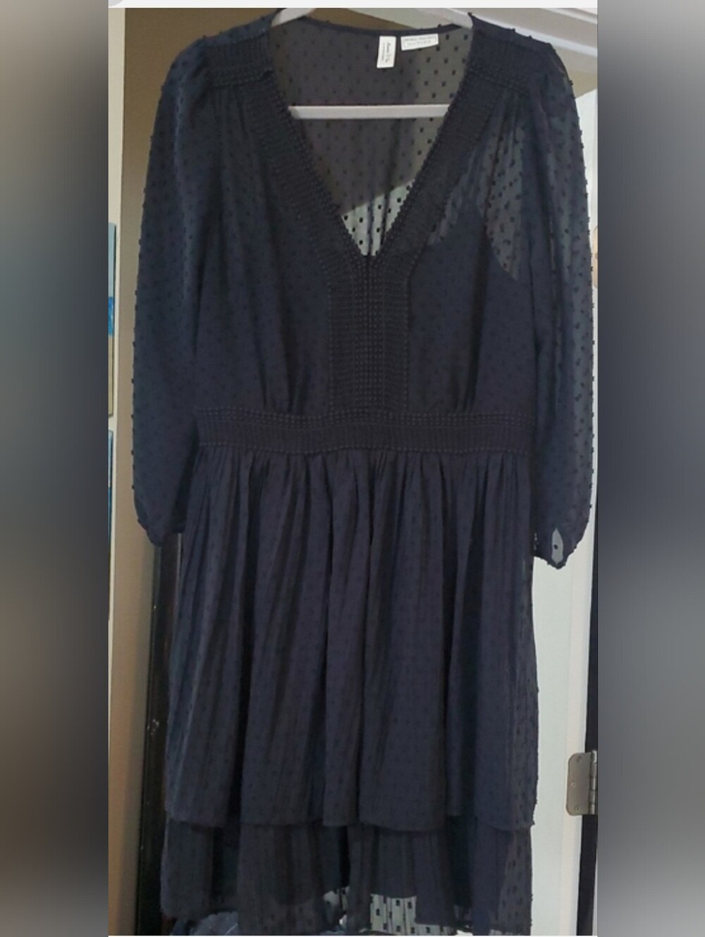 Anthropologie Black Tiered V-Neck Midi Dress - Picture 9 of 13